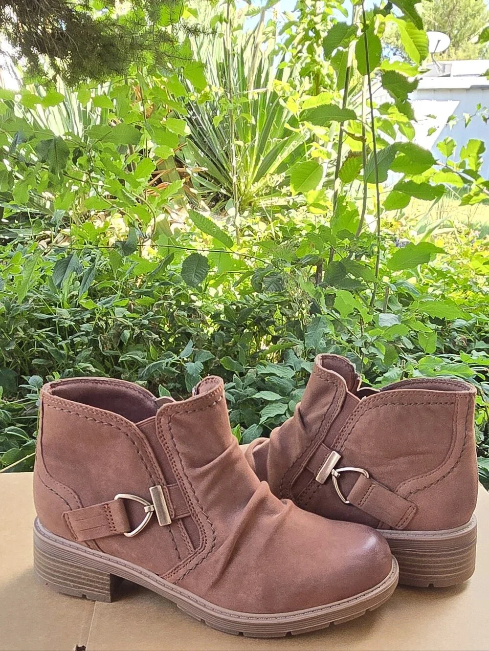 Clarks Brown Suede Ankle Booties with Side Buckle